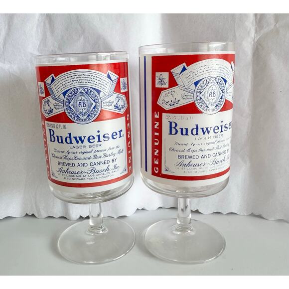 Budweiser glasses set/2 beer cup steins mugs bud memorabilia vintage 1970 1980s - Picture 4 of 6